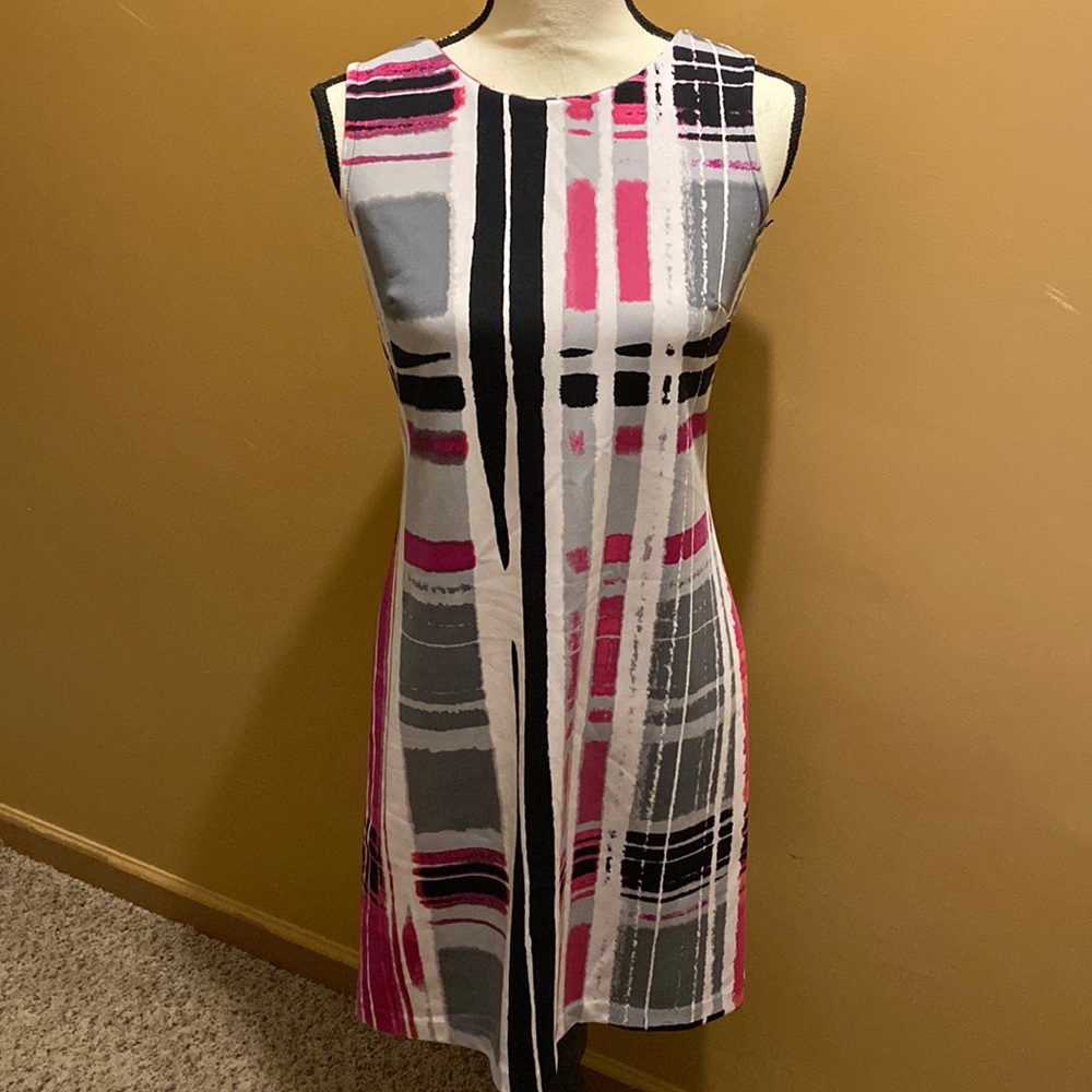 Worthington women’s sleeveless white/pink/gray back zip dress sz S